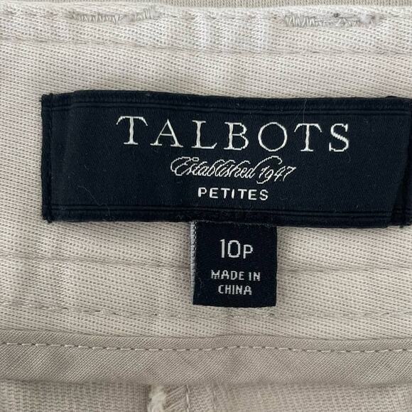 Talbots Pants Women 10 Petite Cream Taper Leg Zip Clasps Closure Stretch Basics - Picture 2 of 14